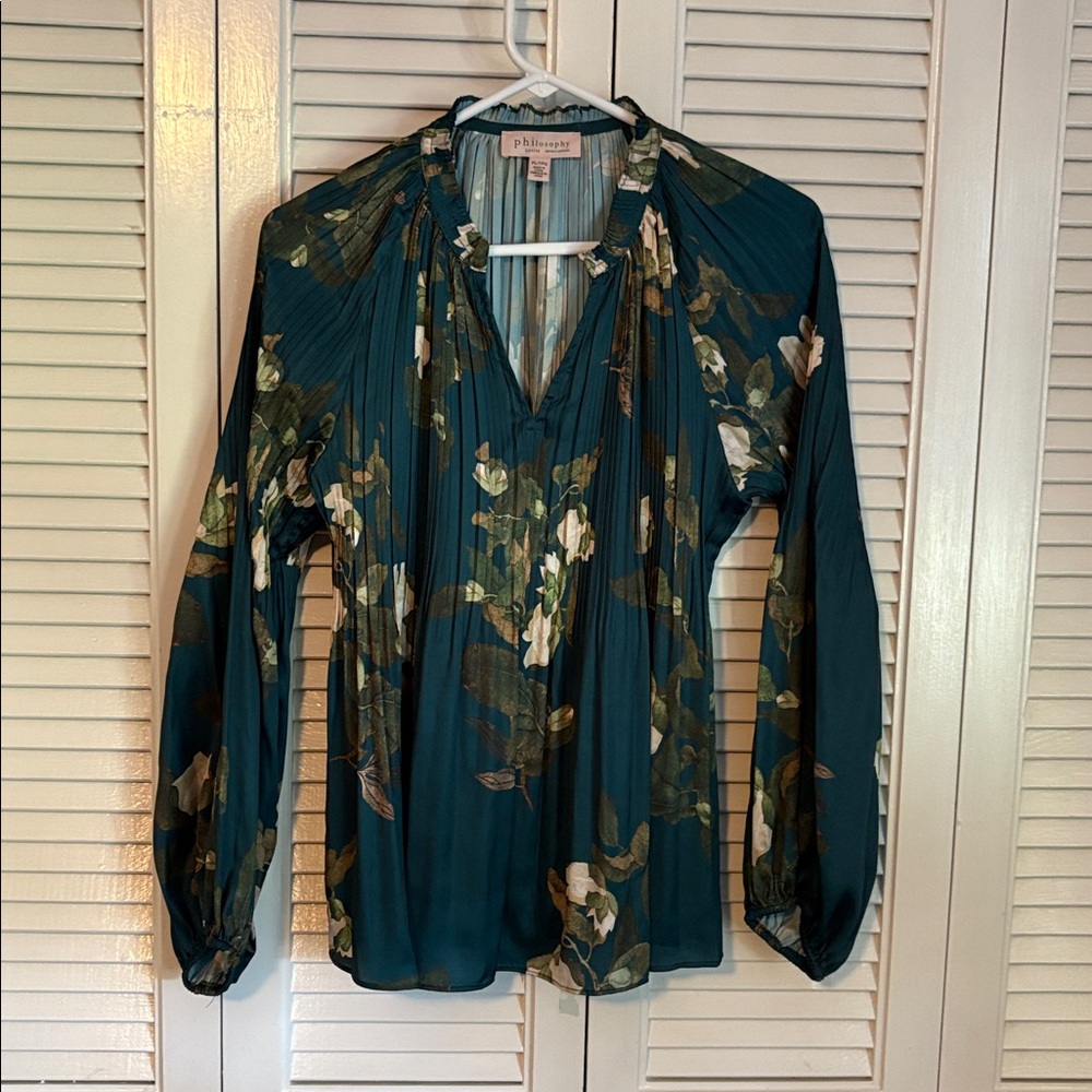 Philosophy Teal Pleated Top